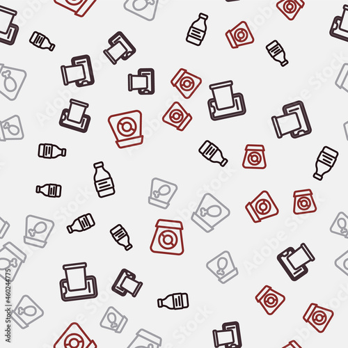 Set line Bottle of water, Food ordering on mobile, Online meal and food on seamless pattern. Vector