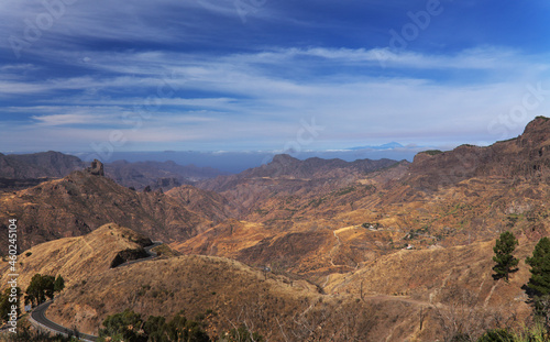 Gran Canaria, landscape of the central part of the island, Las Cumbres, ie The Summits, Caldera de Tejeda in geographical center of the island, as seen from Cruz de Tejeda pass