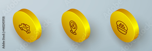 Set Isometric line Taxi car insurance, client and driver cap icon. Vector