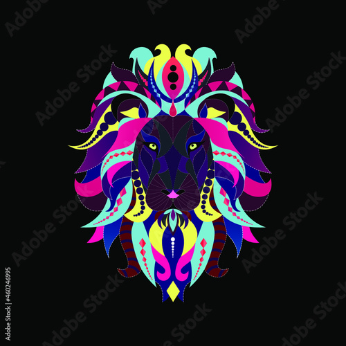 vector illustration. the decorative design of the lion head. Made from coloured ornamental elements.