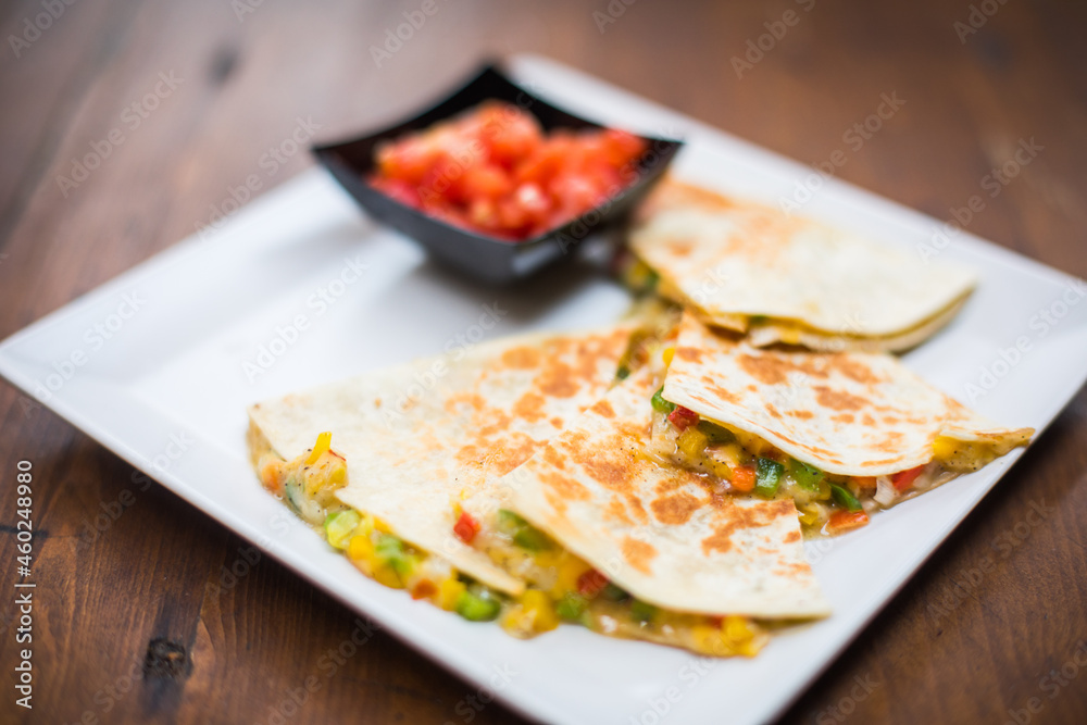 Quesadilla slices on a plate Quesadilla slices on a plate