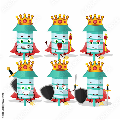 A Charismatic King rocket firework green cartoon character wearing a gold crown