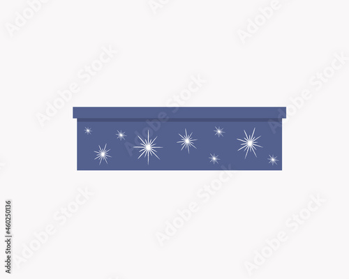 Blue gift box decorated with snowflake, christmas or new year design. Vector illustration isolated on a white background.