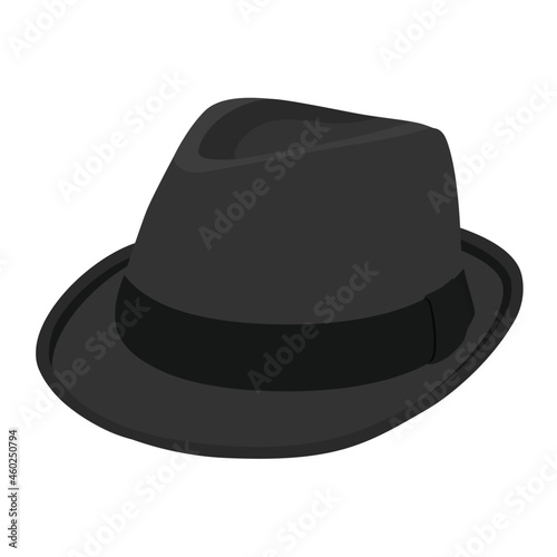Black vintage fedora noir hat isolated on white background. photo