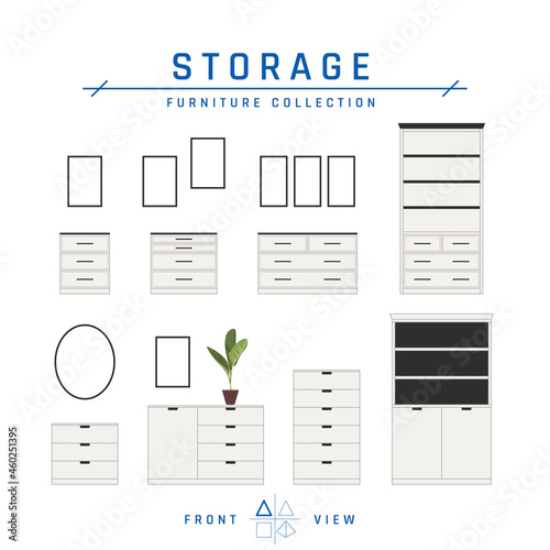 Dressers and storage drawers in flat style, vector
