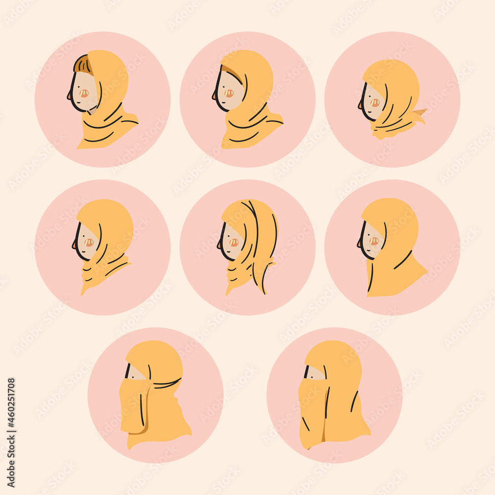 Hijab Women Side Profile Head Icon Cartoon Character Stock Vector