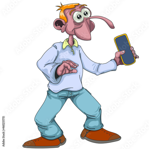 Personnage tenant un téléphone portable mobile