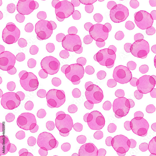 Wallpaper Mural Hand Painted Brush Polka Dot Girly Seamless Watercolor Pattern. Abstract watercolour Round Circles in Pink Color. Artistic Design for Fabric and Background Torontodigital.ca