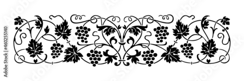 Wine theme. Ornament in vine style. Decorative grapes