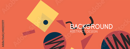 Abstract background. Blocks, lines, triangles, circles composition. Techno or business concept for wallpaper, banner, background, landing page