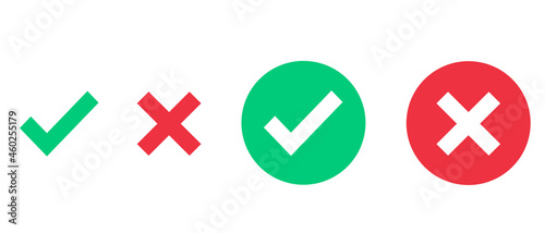 Fotografia Green check mark, red cross mark  vectir icons set