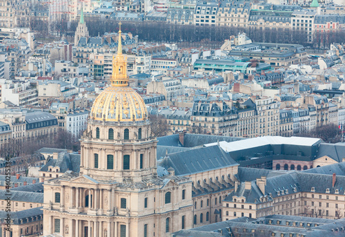 Golden cupola of Les Invalides . Central 7th arrondissement of Paris . Aerial view of Paris downtown
 photo