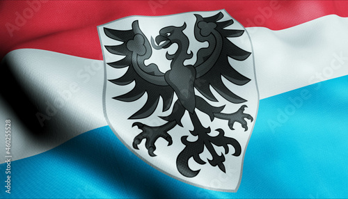 3D Waving Luxembourg City Flag of Echternach Closeup View