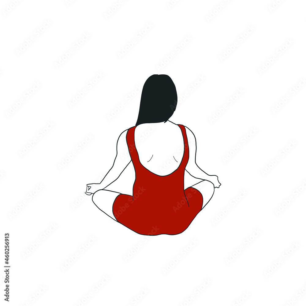 Woman in lotus position meditates. Prayer to God. Buddhism. Open mind. Yoga. Hand drawn female silhouette. Woman in lotus position meditates. Prayer to God. Buddhism. Open mind. Yoga. Hand drawn female silhouette.