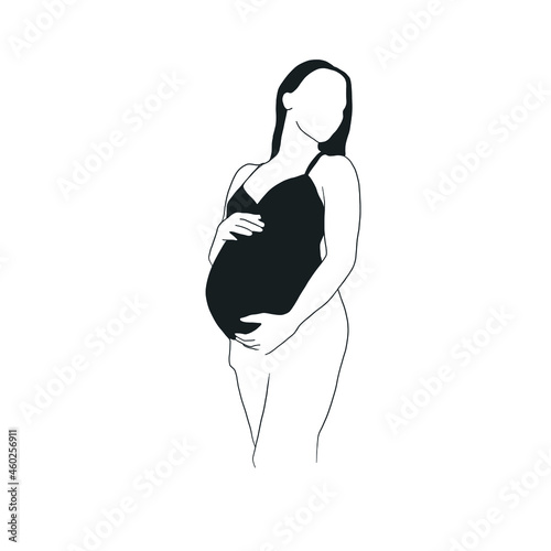 Silhouette of a pregnant woman in black lingerie or a swimsuit.