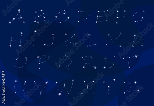 English alphabet on a background of the night sky