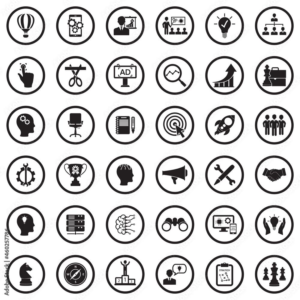 Business Start Up Icons. Black Flat Design In Circle. Vector Illustration. Business Start Up Icons. Black Flat Design In Circle. Vector Illustration.