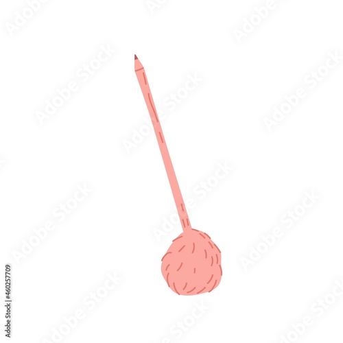 Fluffy pencil with funny soft fuzzy pompom. Kawaii Japanese childish pen. School stationery supply for writing and drawing. Flat vector illustration isolated on white background