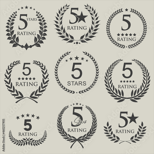Retro laurel wreath five stars rating design template