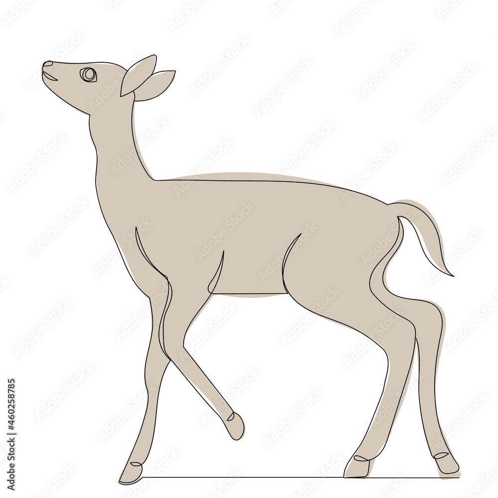 Fototapeta premium one line drawing of a fawn, isolated