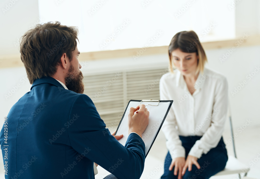 woman psychologist receiving patient consultation communication office woman psychologist receiving patient consultation communication office