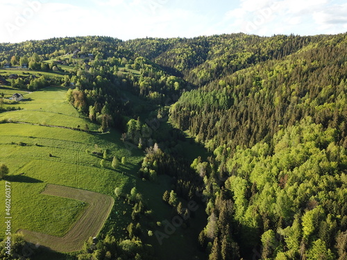 aerial view over Pieniny mountains in Poland