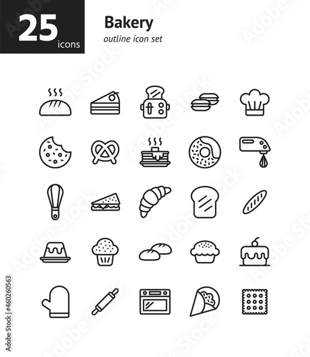 Bakery outline icon set. Vector and Illustration.