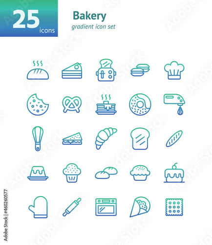 Bakery gradient icon set. Vector and Illustration.