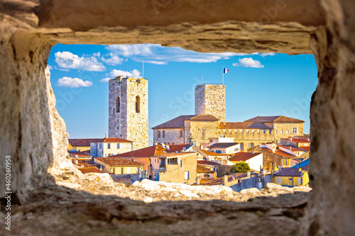 Bild auf Leinwand Historic French riviera old town of Antibes seafront and rooftops view through s