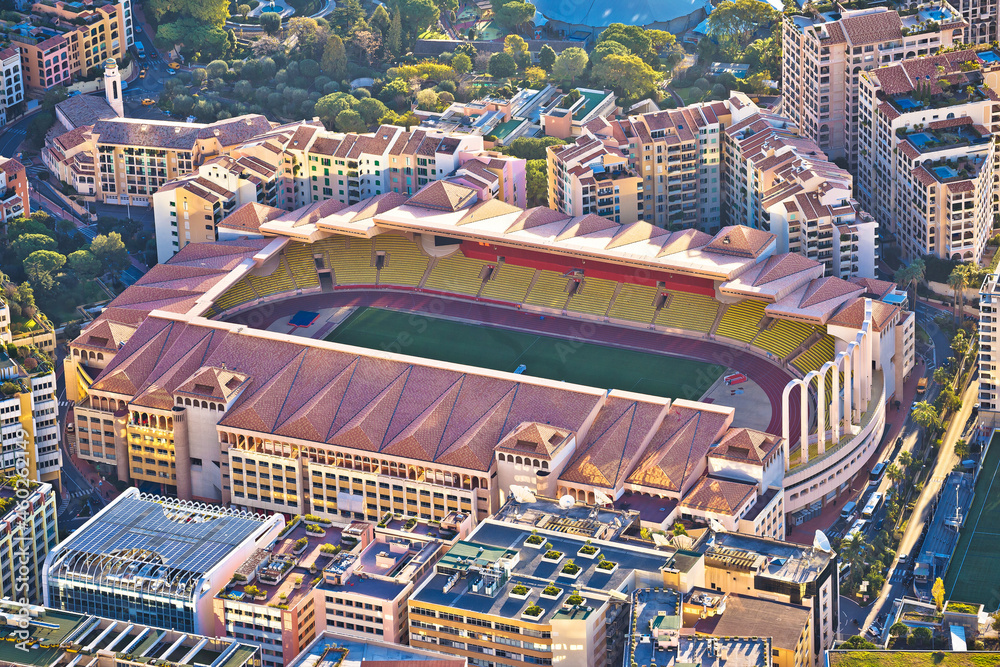 Poster Print Soccer club AS Monaco stadium Stade Louis II aerial view 40x26.7 cm