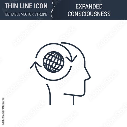 Symbol of Expanded Consciousness Thin line Icon of Brain Process. Stroke Pictogram Graphic Suitable for Infographics. Editable Vector Stroke. Premium Mono Linear Plain Laconic Logo.