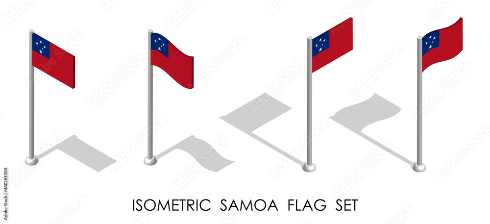 isometric flag of SAMOA in static position and in motion on flagpole. 3d vector isometric flag of SAMOA in static position and in motion on flagpole. 3d vector