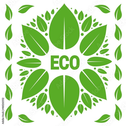 Eco collage ornament made from green leaves. Vector background illustration
