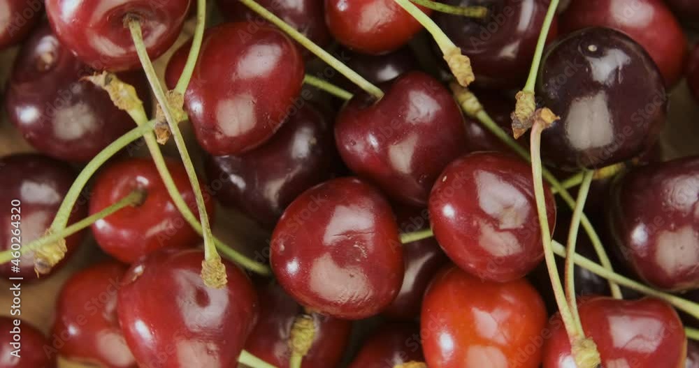 Ripe red cherries close up on rotating plate. Top view. Rotating clockwise shot. Rotating video. High quality 4k footage
Ripe red cherries close up on rotating plate. Top view. Rotating clockwise shot. Rotating video. High quality 4k footage