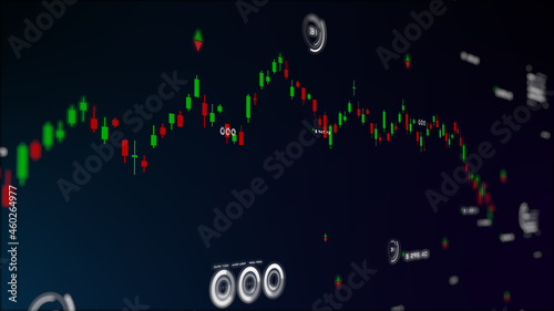 3D Futuristic finance stock exchange market, crypto currency chart computer screen, graph chart on futuristic modern data analysis background, Finance business investment background concept.