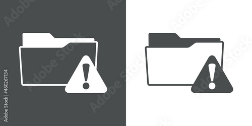 Icono de silueta de carpeta con señal de alerta en fondo gris y fondo blanco