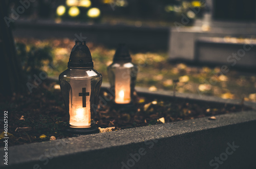 All Saints Day concept,funeral concept with burning candles photo