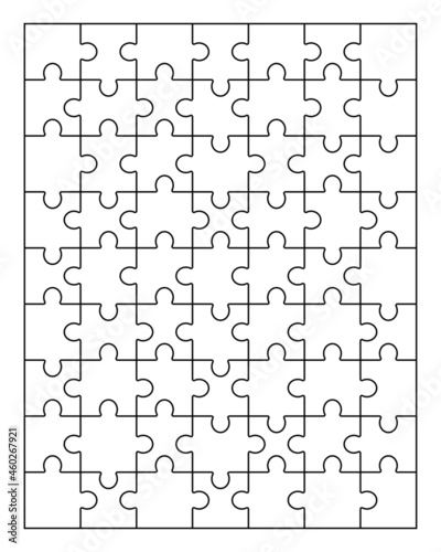 Jigsaw puzzle blank template of 63 pieces. Vertical  orientation. vector illustration. 