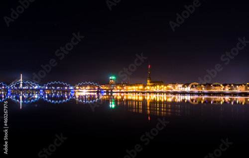 City skyline of Riga at night