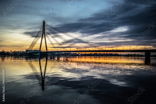Sunset over Riga's Suspension bridge