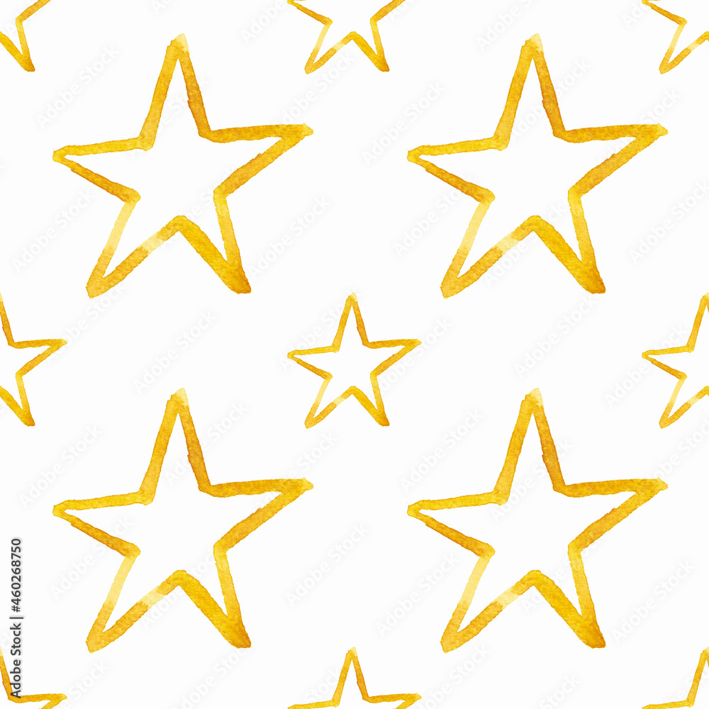 Seamless pattern with yellow stars. Watercolor illustration. Background. Holidays. Printing on fabric. Decoration. Beautiful. Cute. Handmade work. happy birthday. Happy New Year. Christmas. Seamless pattern with yellow stars. Watercolor illustration. Background. Holidays. Printing on fabric. Decoration. Beautiful. Cute. Handmade work. happy birthday. Happy New Year. Christmas.