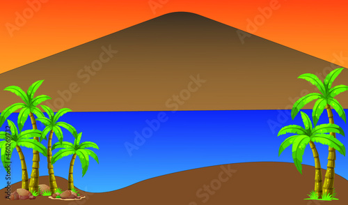 nature background with paper waves and seacoast for banner, invitation, poster or web site design. Paper cut style, space for text, vector illustration