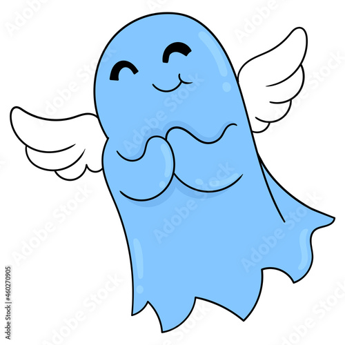 spirit ghosts fly into the sky happily, doodle icon image kawaii