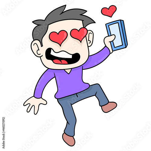 boy is in love receiving a chat from his partner, doodle icon image kawaii