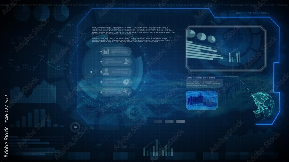 Trend analysis presentation with bar charts and data on a blue screen in HUD style. 4k resolution animation Trend analysis presentation with bar charts and data on a blue screen in HUD style. 4k resolution animation