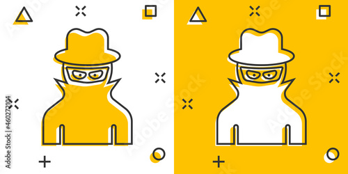 Fraud hacker icon in comic style. Spy cartoon vector illustration on isolated background. Cyber defend splash effect business concept.