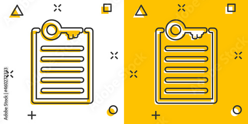 Password account icon in comic style. Keyword cartoon vector illustration on white isolated background. Key combination splash effect business concept.