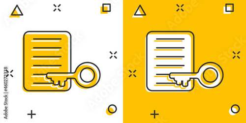 Password account icon in comic style. Keyword cartoon vector illustration on white isolated background. Key combination splash effect business concept.