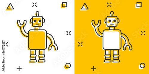 Cute robot chatbot icon in comic style. Bot operator cartoon vector illustration on white isolated background. Smart chatbot character splash effect business concept.