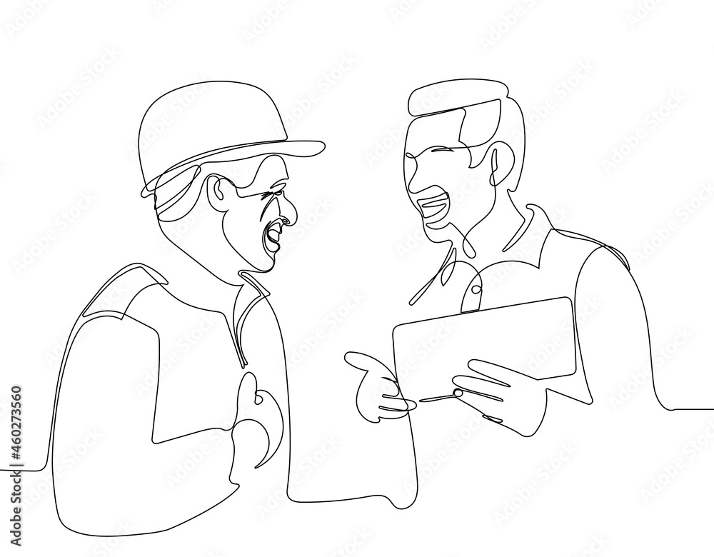 workers talking and laughing at a factory. Vector illustration